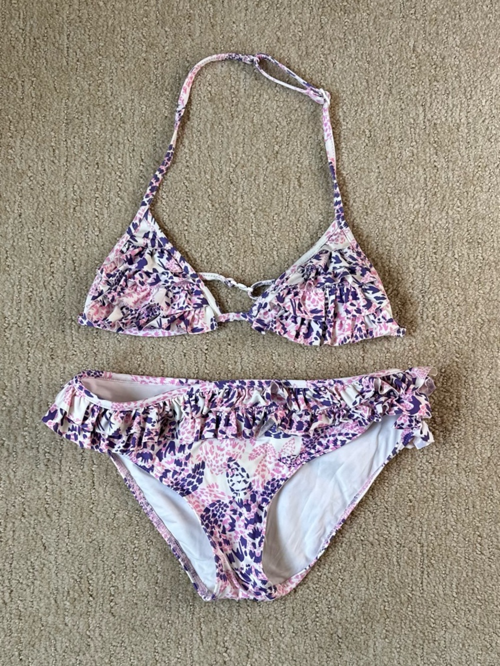 Vilebrequin Pink and Purple Floral Ruffle Kids Bikini 10y